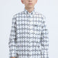 Kid's Cotton Monogram Digital Print White Dress Shirt
