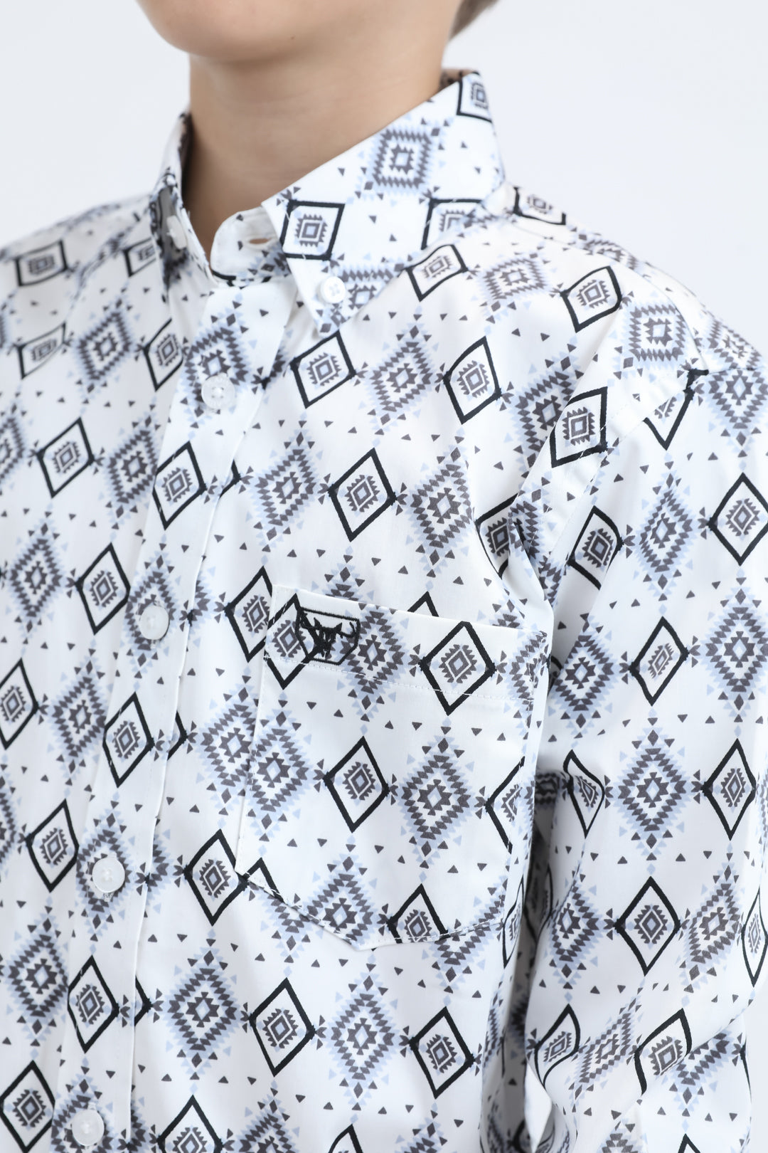Kid's Cotton Monogram Digital Print White Dress Shirt