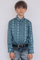 Kid's Cotton Turquoise Aztec Digital Print Dress Shirt