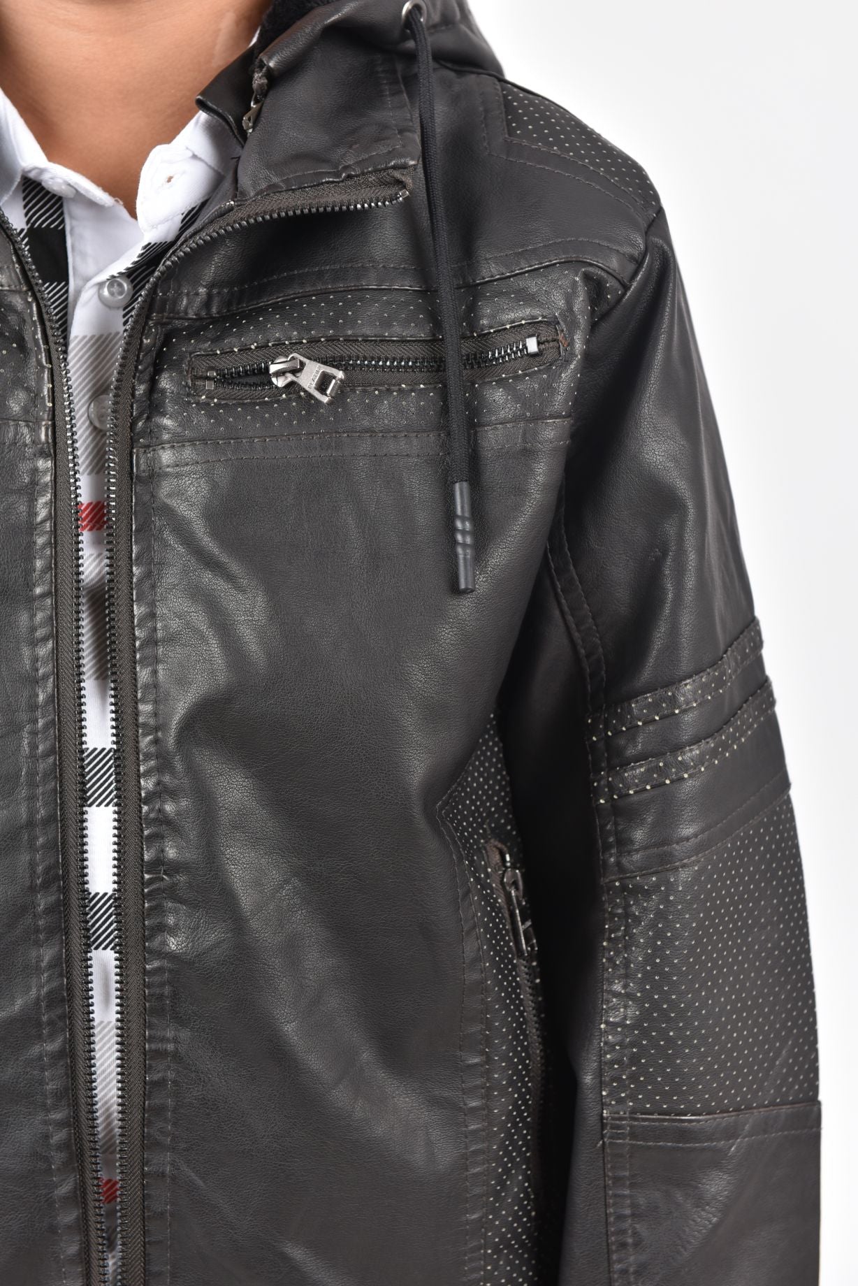 Hooded Biker Jacket kids platini detail