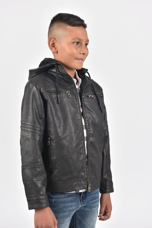 Hooded Biker Jacket kids platini side