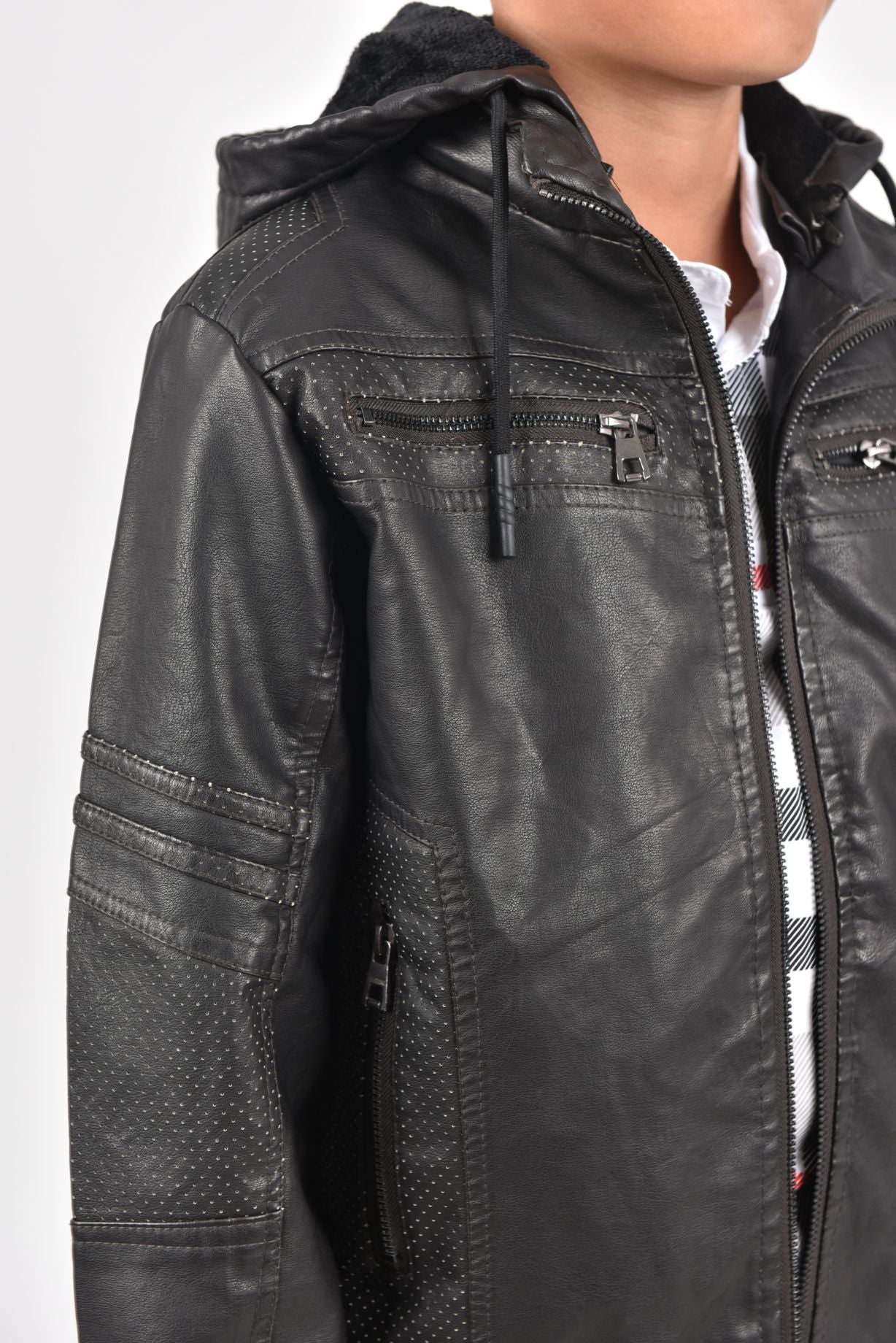 Hooded Biker Jacket kids platini close
