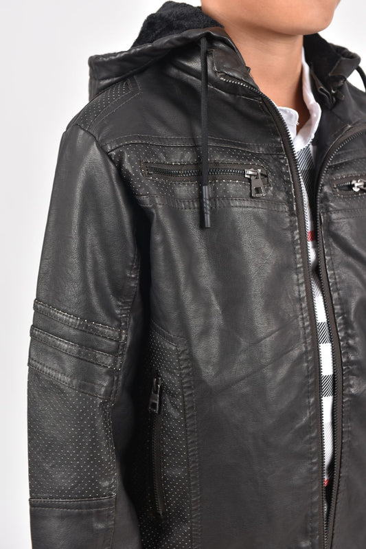 Hooded Biker Jacket kids platini close