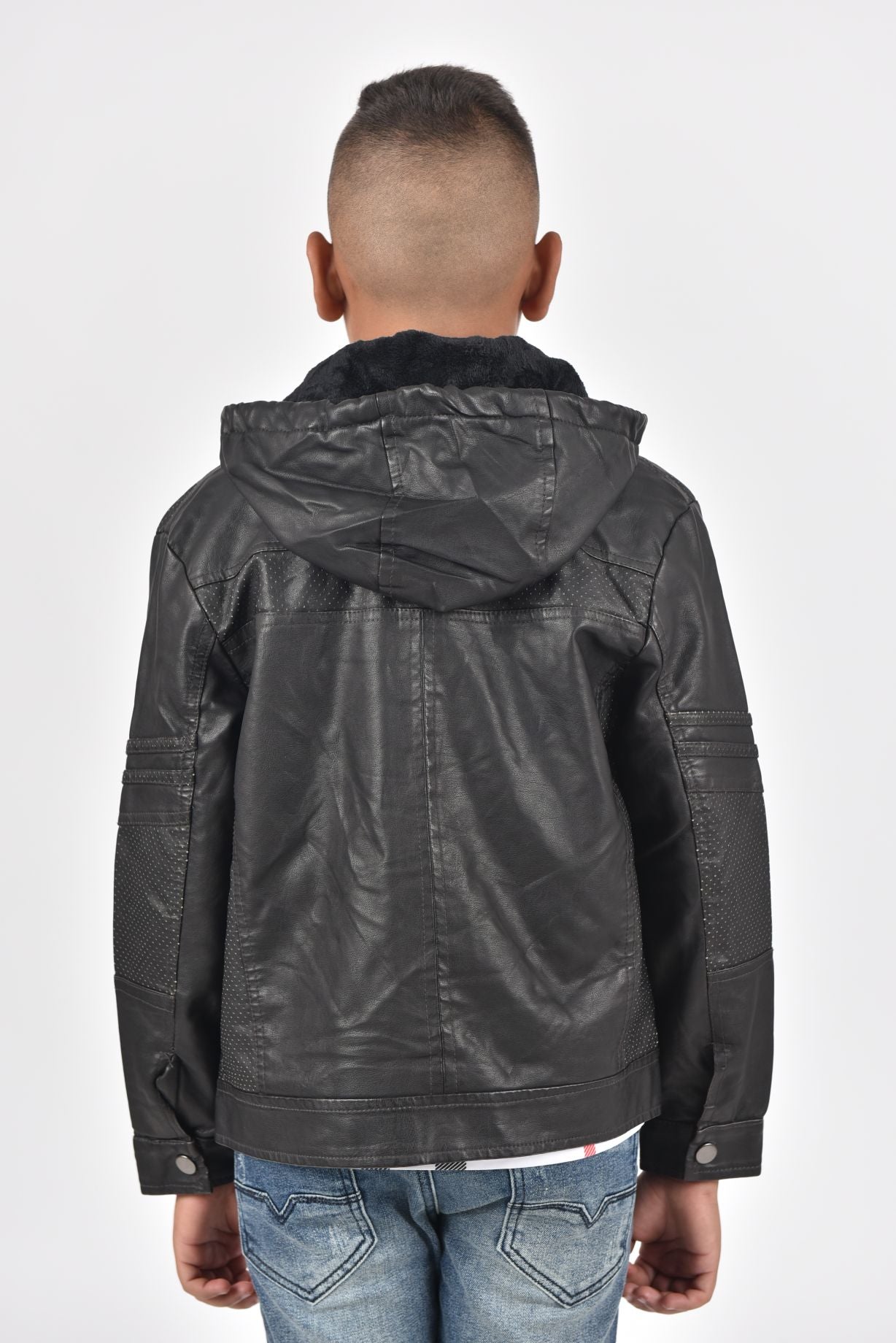 Hooded Biker Jacket kids platini back