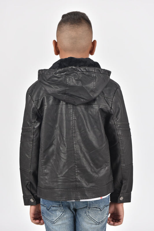 Hooded Biker Jacket kids platini back