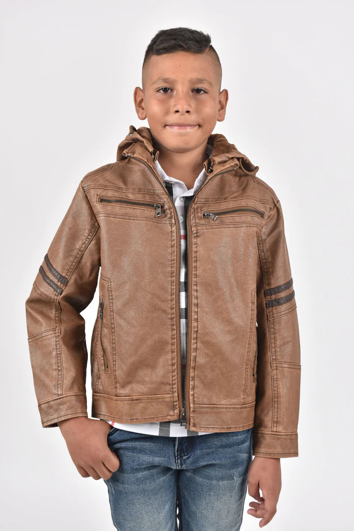Hooded Biker Jacket kids platini front
