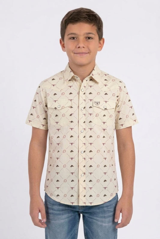 beige kids longhorn icon western shirt platini front