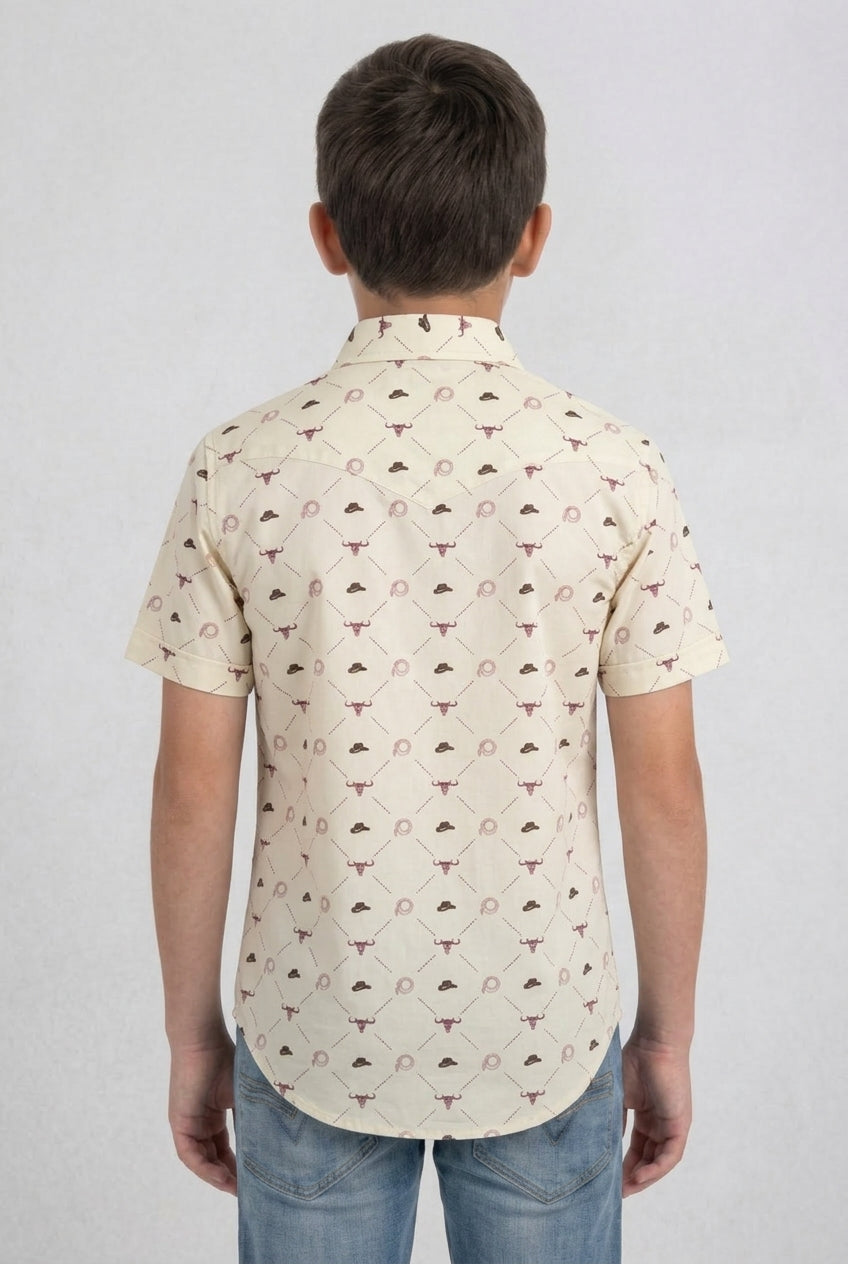 beige kids longhorn icon western shirt platini back