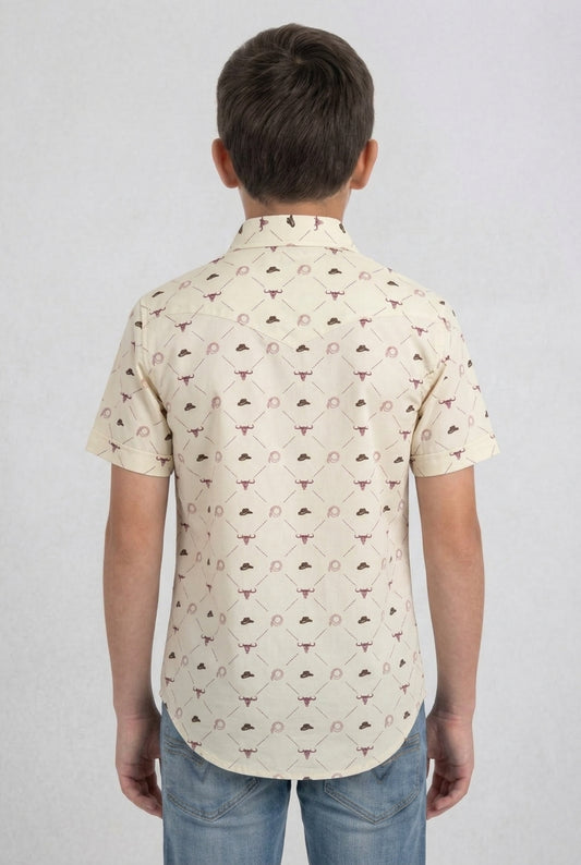 beige kids longhorn icon western shirt platini back