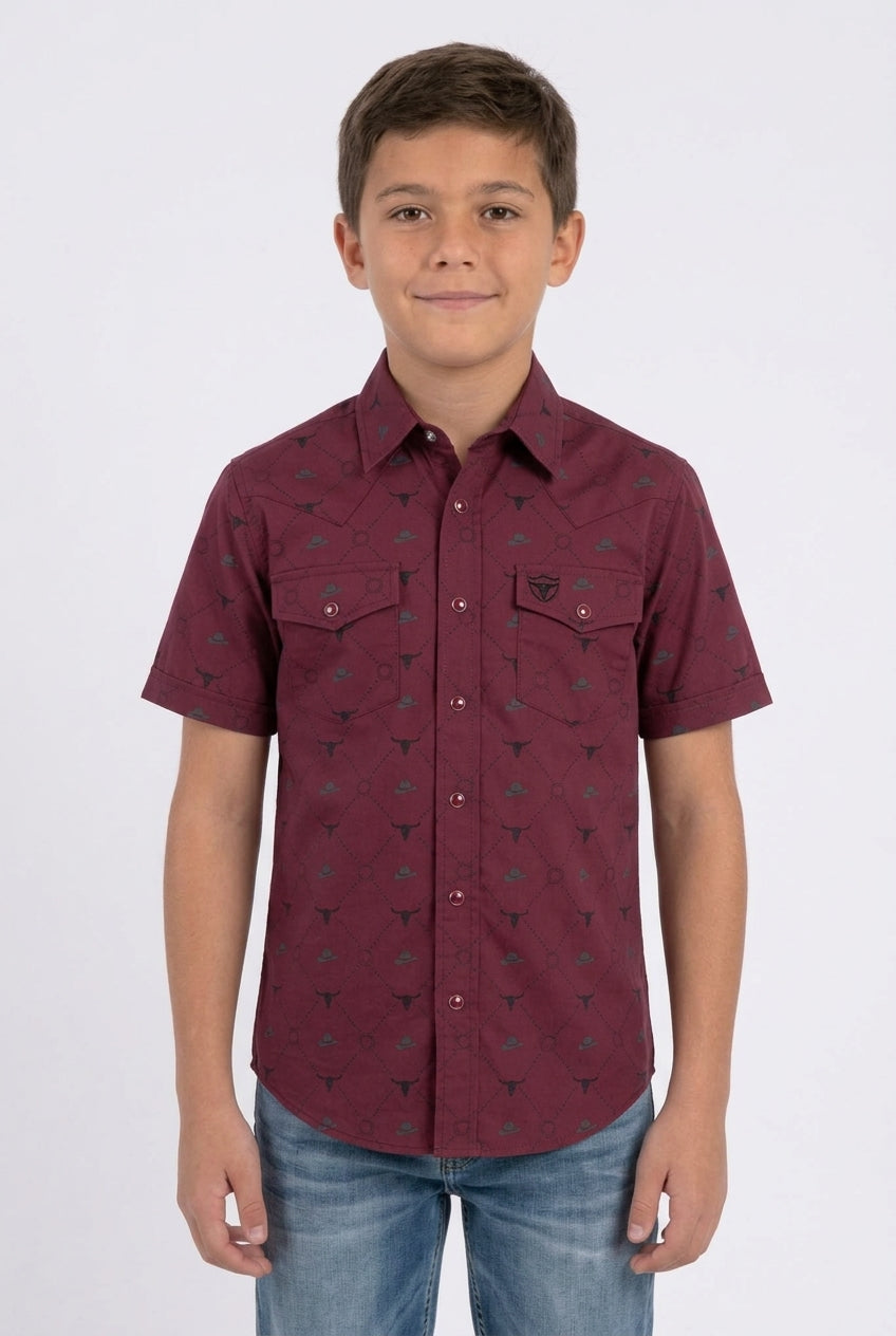 red kids longhorn icon western shirt platini front