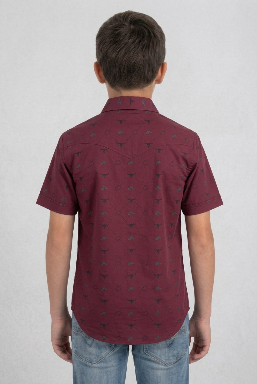 red kids longhorn icon western shirt platini back