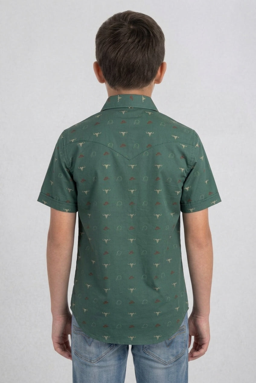 green kids longhorn icon western shirt platini back