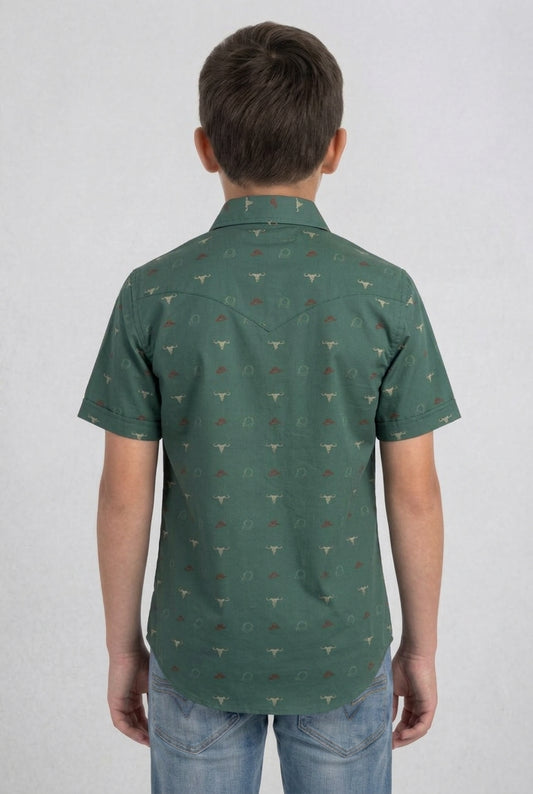 green kids longhorn icon western shirt platini back