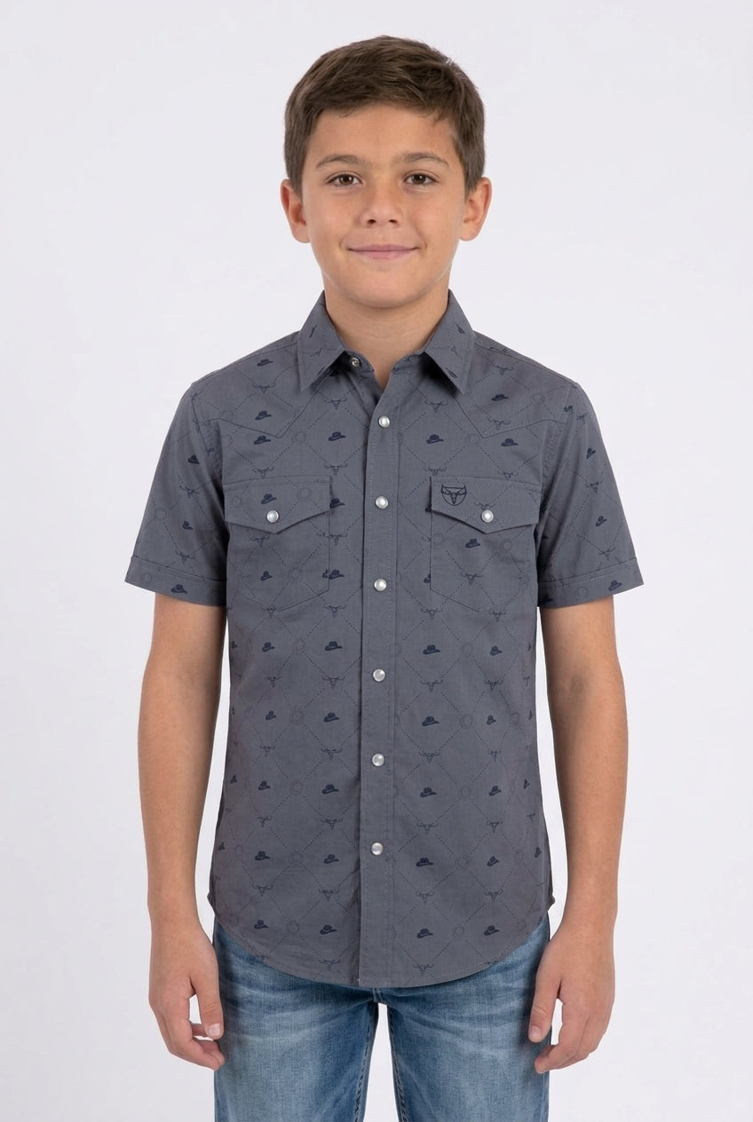 grey kids longhorn icon western shirt platini front