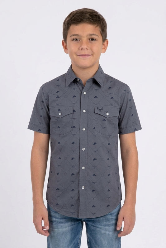 grey kids longhorn icon western shirt platini front