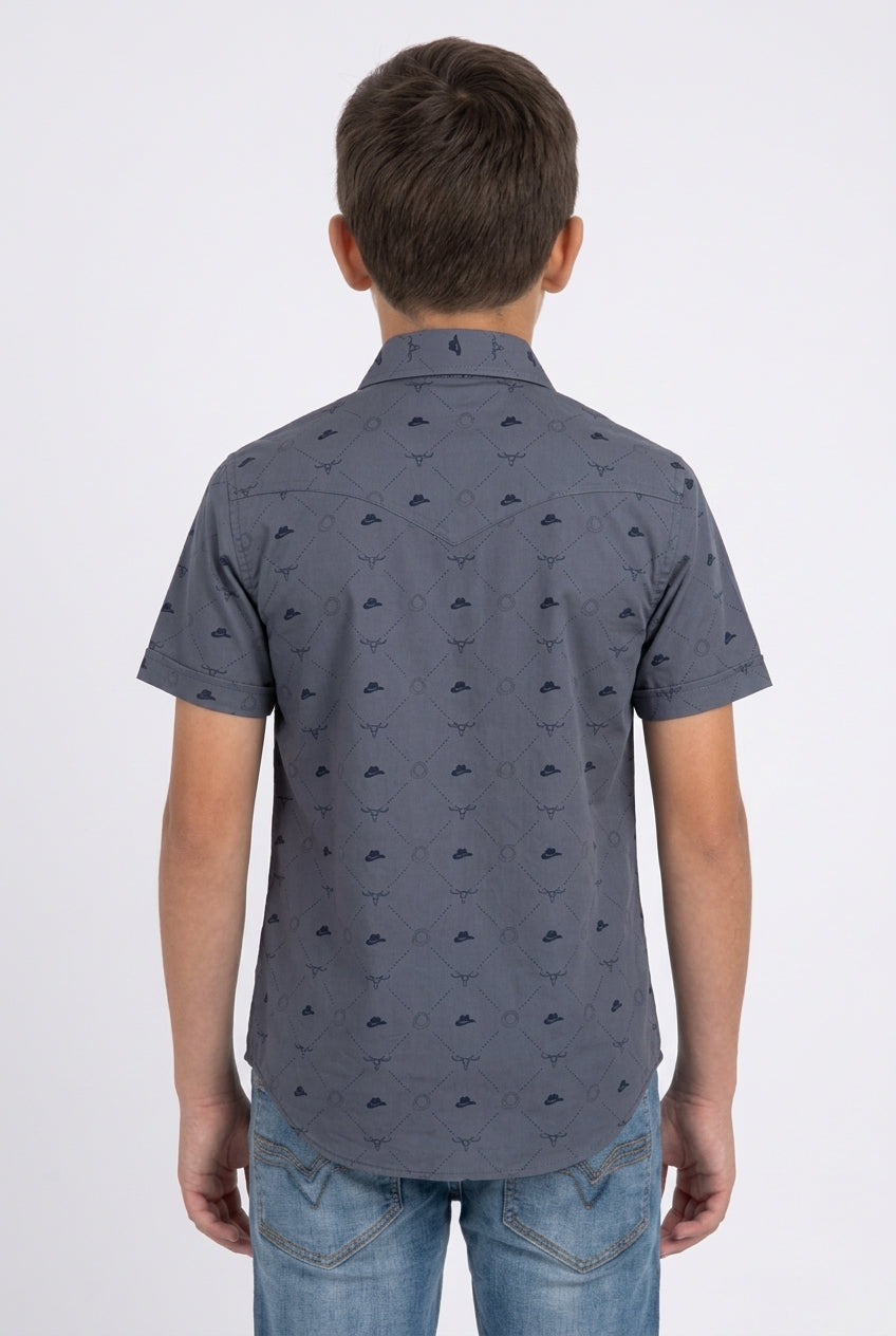 grey kids longhorn icon western shirt platini back