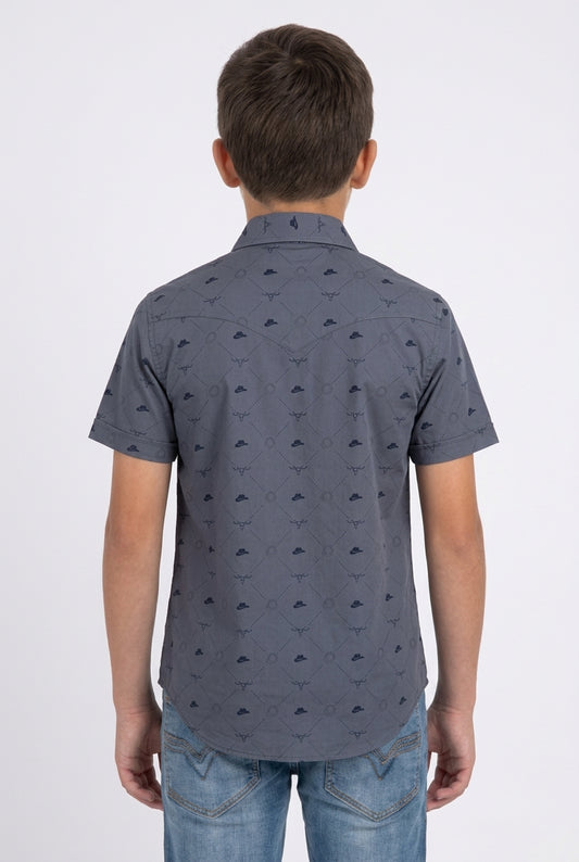 grey kids longhorn icon western shirt platini back
