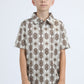 Kids Performance Fabric Modern Fit Stretch Aztec Print Beige Polo