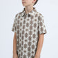 Kids Performance Fabric Modern Fit Stretch Aztec Print Beige Polo