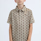 Kids Performance Fabric Modern Fit Stretch Aztec Print Beige Polo