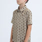 Kids Performance Fabric Modern Fit Stretch Aztec Print Beige Polo