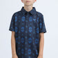 Kids Performance Fabric Modern Fit Stretch Aztec Print Blue Polo