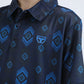 Kids Performance Fabric Modern Fit Stretch Aztec Print Blue Polo