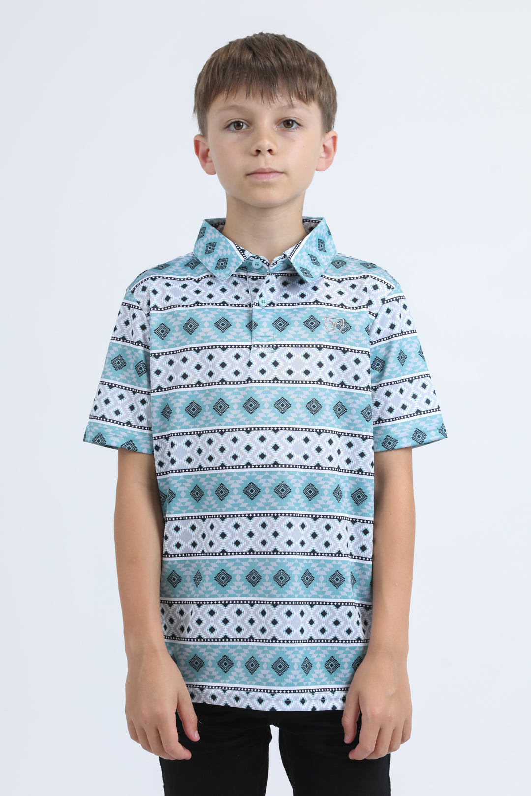 blue kids aztec performance polo iii front platini