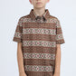 Kids Performance Fabric Modern Fit Stretch Aztec Print Brown Polo