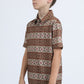 Kids Performance Fabric Modern Fit Stretch Aztec Print Brown Polo