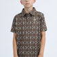 Kids Performance Fabric Modern Fit Stretch Aztec Print Brown Polo