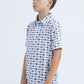 Kids Performance Fabric Modern Fit Stretch Aztec Print White Polo