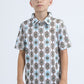 Kids Performance Fabric Modern Fit Stretch Aztec Print White Polo