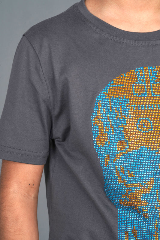 charcoal skull diamonds rhinestone kids tee back platini