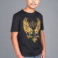 black feline crest rhinestone kids tee front platini