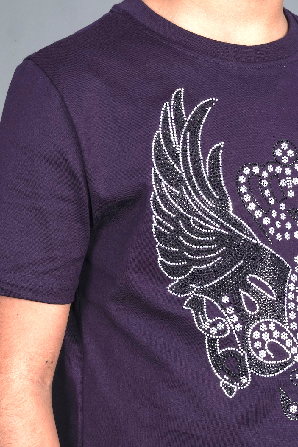 purple feline crest rhinestone kids tee back platini