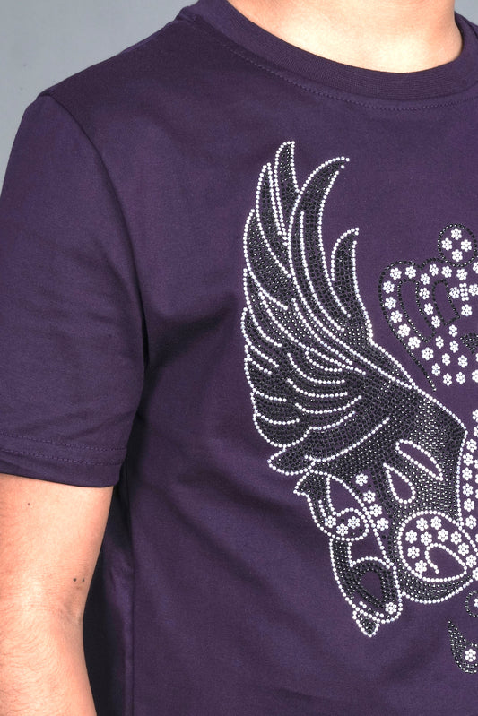 purple feline crest rhinestone kids tee back platini