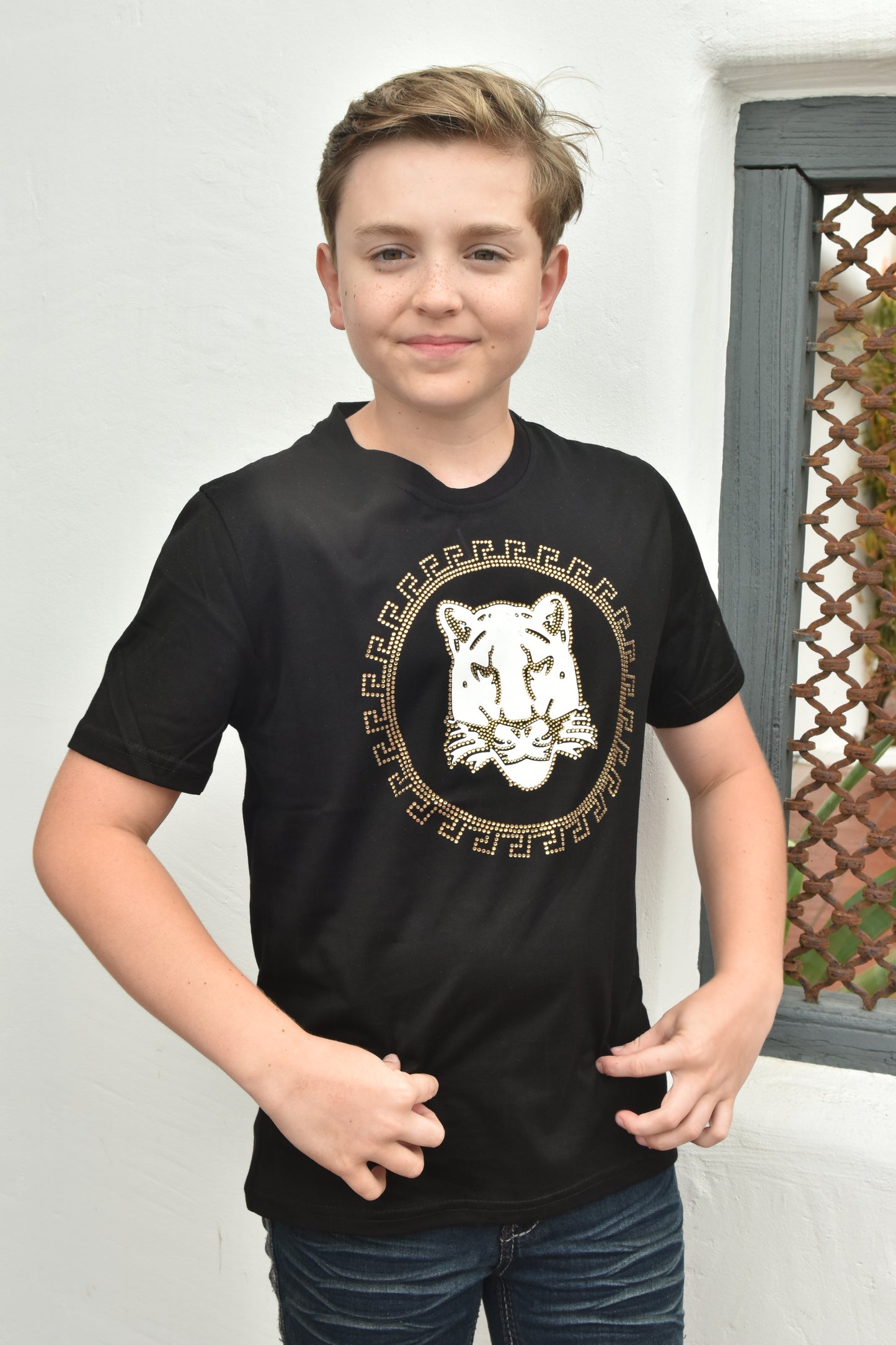 black royal emblem rhinestone kids tee back platini