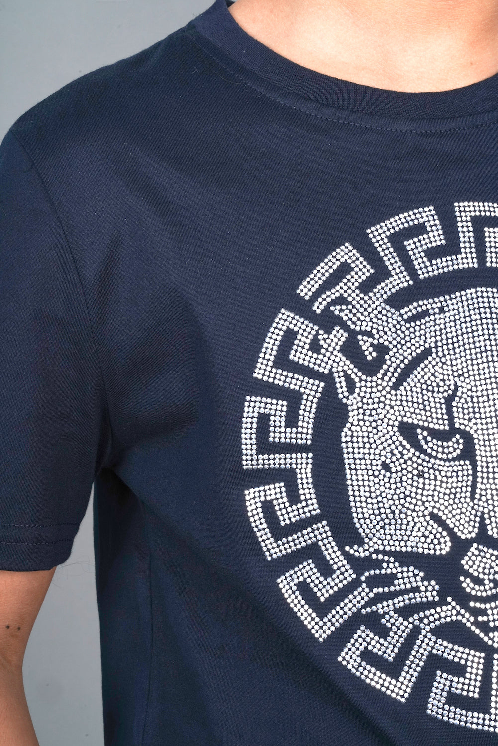 navy bold graphic rhinestone kids tee back platini