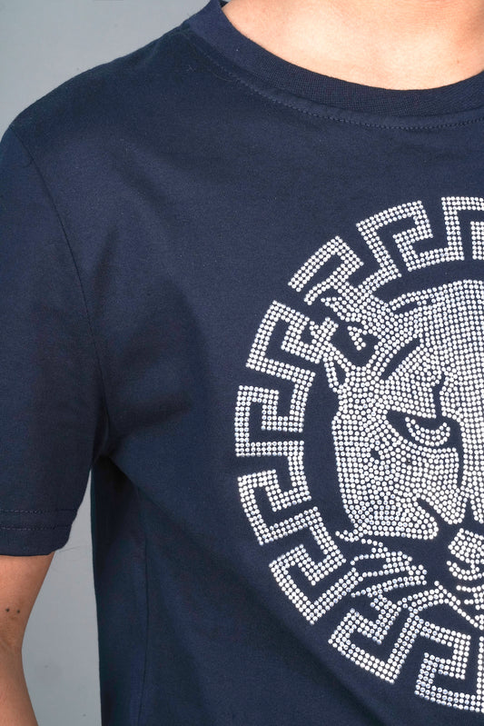 navy bold graphic rhinestone kids tee back platini