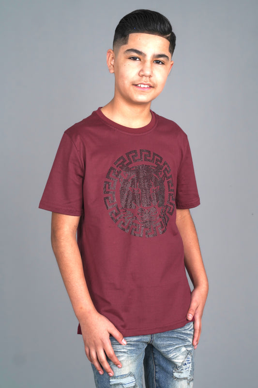 wine bold graphic rhinestone kids tee front platini
