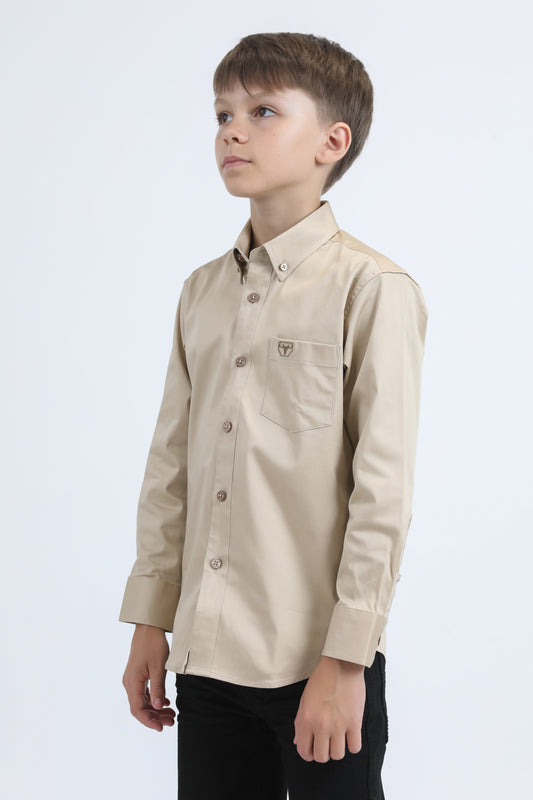 beige cattle kids dress shirt platini back