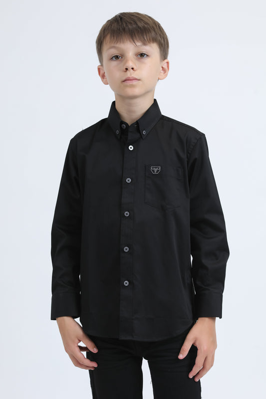 Kid´s Single Pocket Logo Modern Fit Stretch Black Dress Shirt
