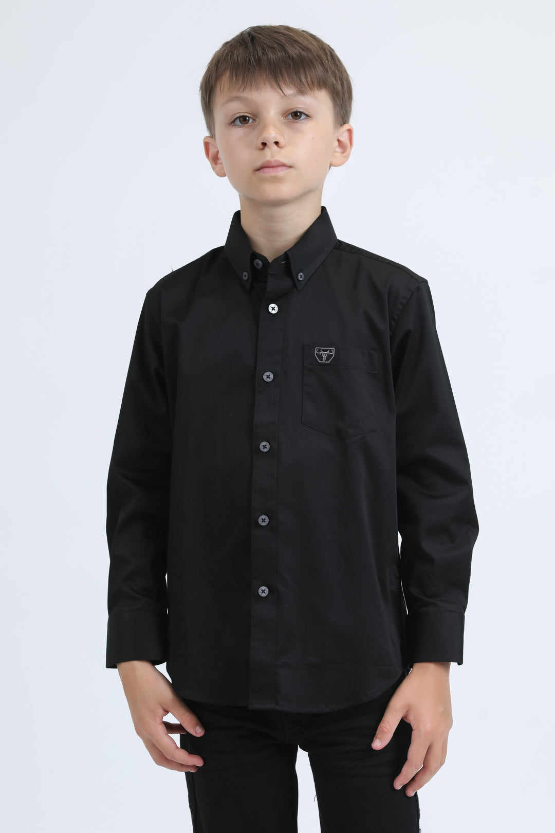 Kid´s Single Pocket Logo Modern Fit Stretch Black Dress Shirt