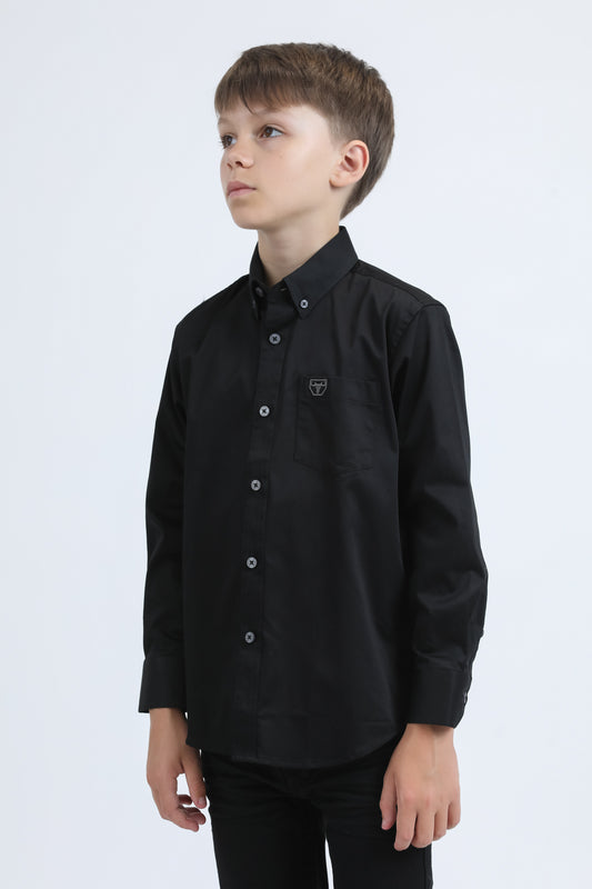 black kid's stretch dress shirt side platini