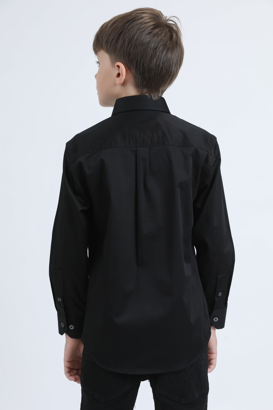 Kid´s Single Pocket Logo Modern Fit Stretch Black Dress Shirt