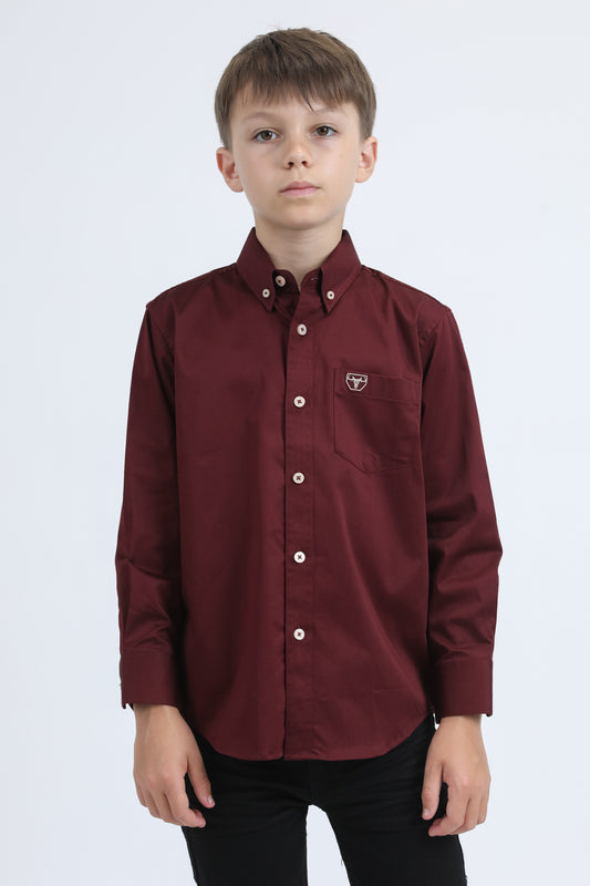 Kid´s Single Pocket Logo Modern Fit Stretch Burgundy Dress Shirt