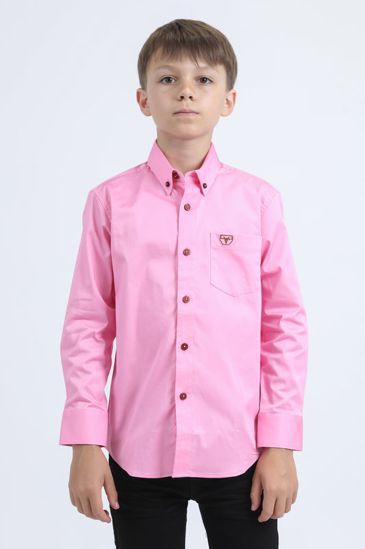Kid´s Single Pocket Logo Modern Fit Stretch Hot Pink Dress Shirt
