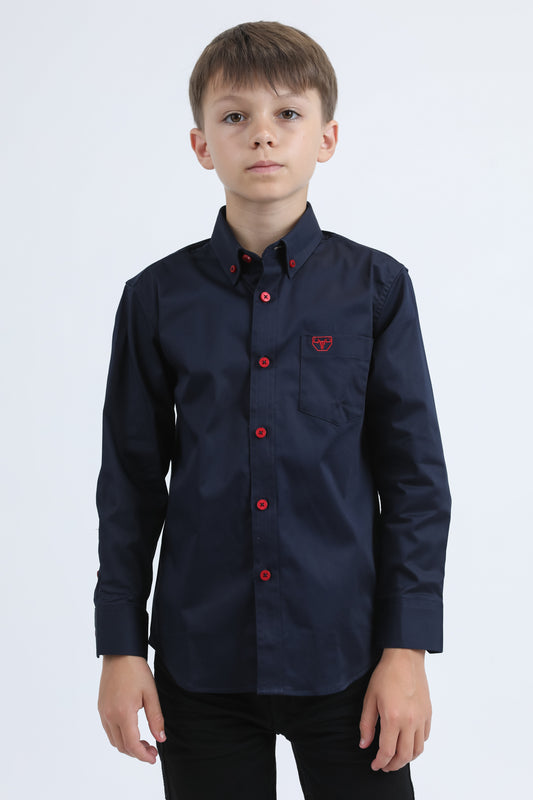 Kid´s Single Pocket Logo Modern Fit Stretch Navy Dress Shirt