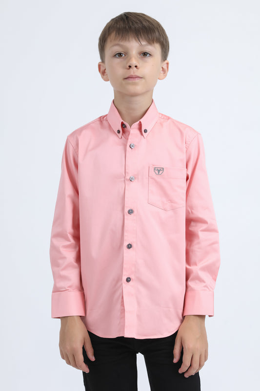 Kid´s Single Pocket Logo Modern Fit Stretch Pink Dress Shirt